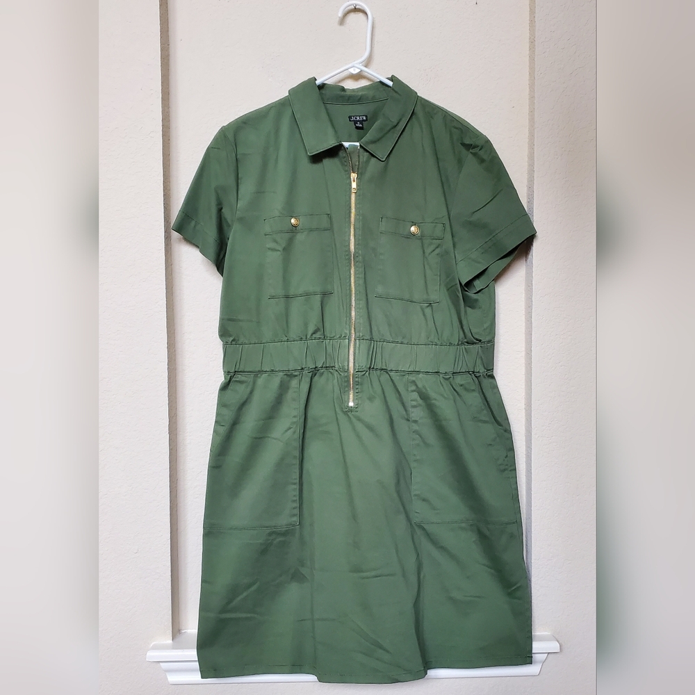 J. Crew Olive Green Military Style Zipper Dress. Size 18